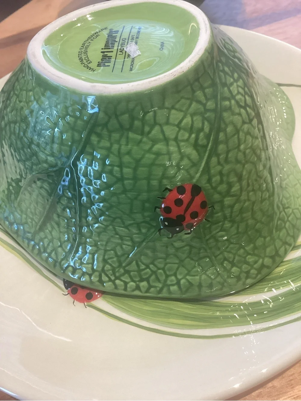 Pier 1 ladybug Salad Plate & bowls (2) set like new Heart Shaped Botanical